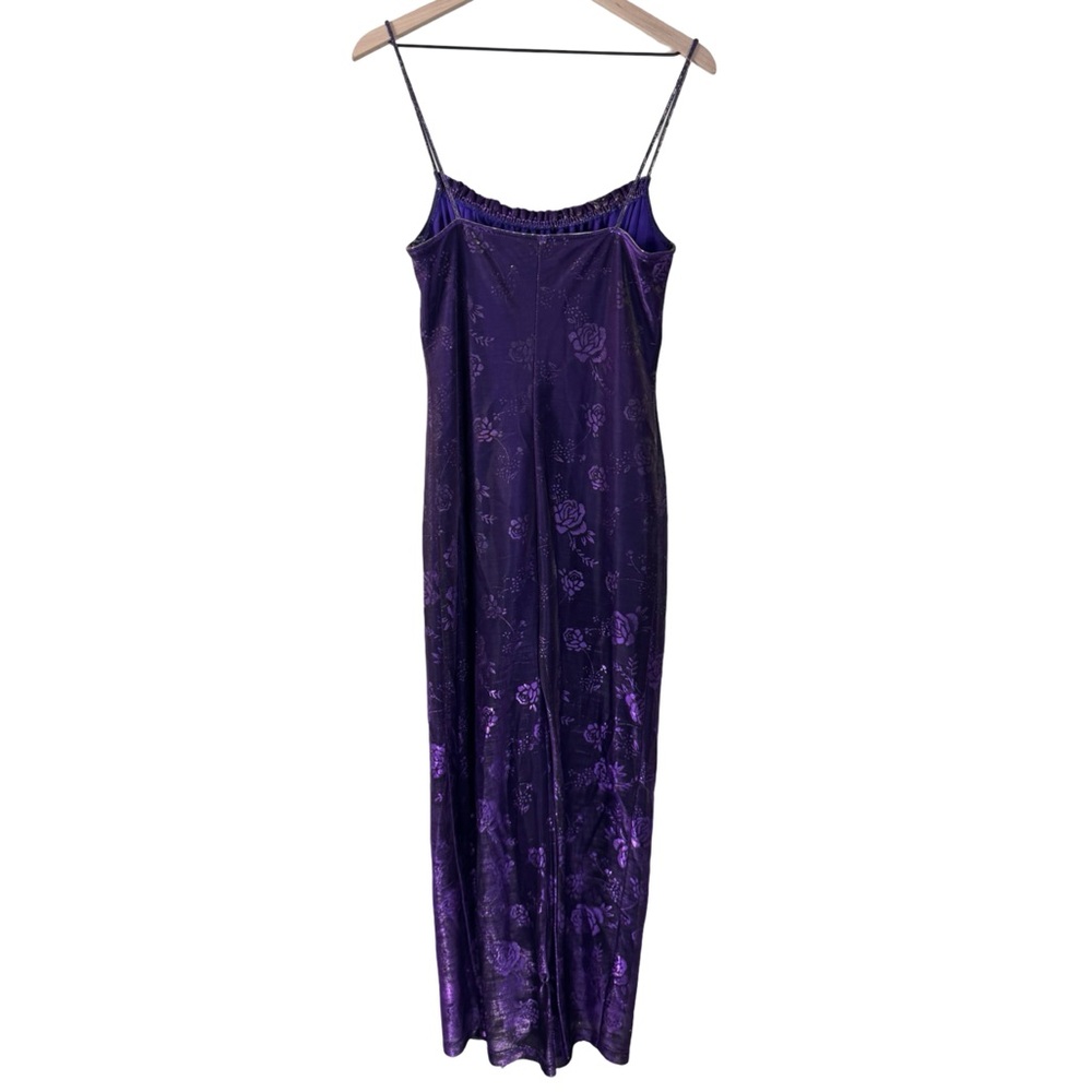 Vintage Purple Holographic Mesh Floral Midi Dress Y2K Size Large - Picture 3 of 11